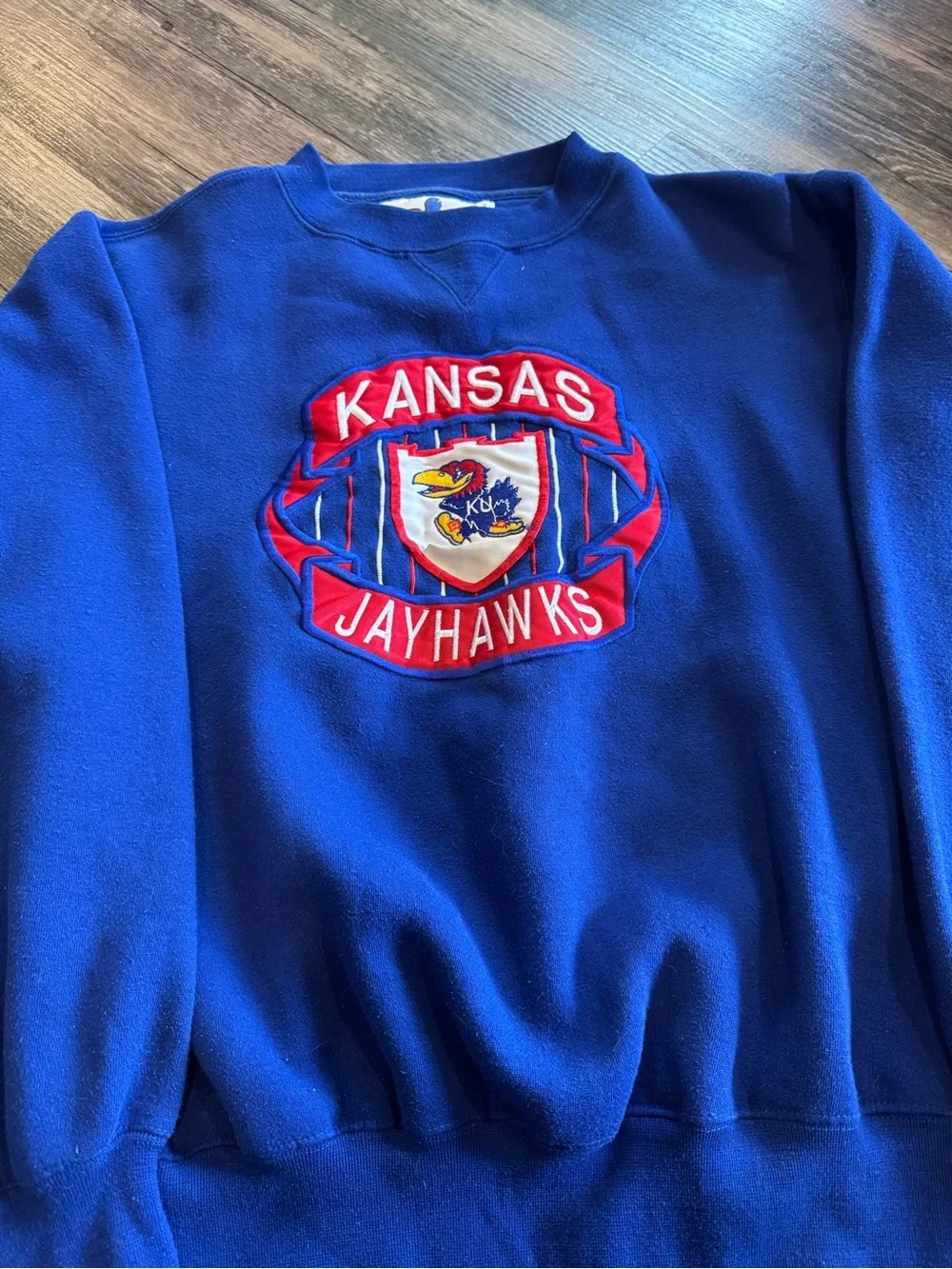 Vintage Embroidered Kansas Jayhawks Blue Crewneck College Size M - Picture 3 of 7